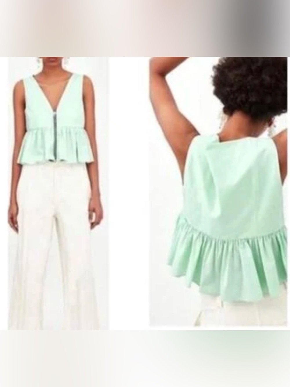 Zara Mint Green V-Neck Ruffle Hem Camisole size s